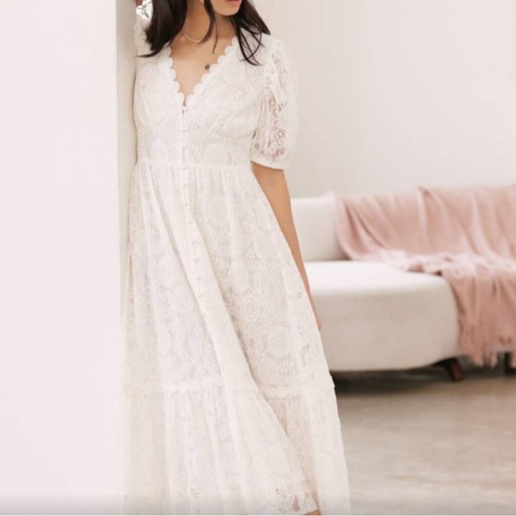 By The River Dresses & Skirts - By the River Chic White Lace Midi Dress🌺🌺🌺